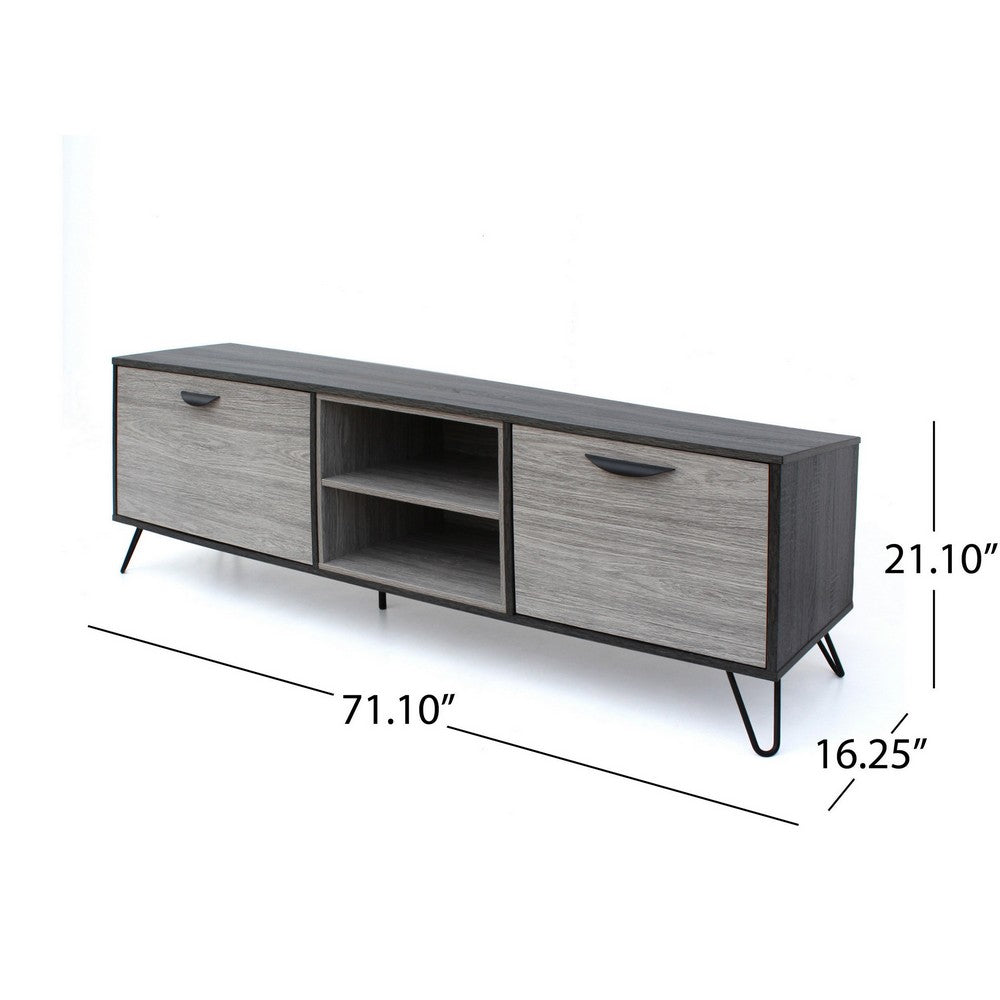 Alfie TV Media Console, 2 Cabinets, 2 Shelves, Gray, 71"