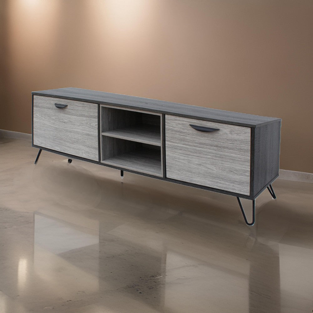 Alfie TV Media Console, 2 Cabinets, 2 Shelves, Gray, 71"