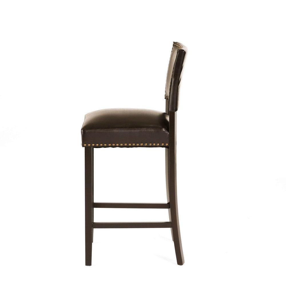 Alpha Barstool Chair Set of 2, Brown Velvet Rubberwood Frame