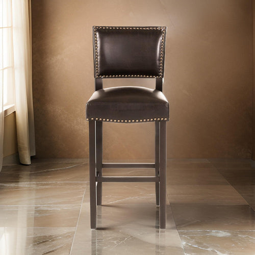 Alpha Barstool Chair Set of 2, Classic Brown Velvet, Rubberwood Frame