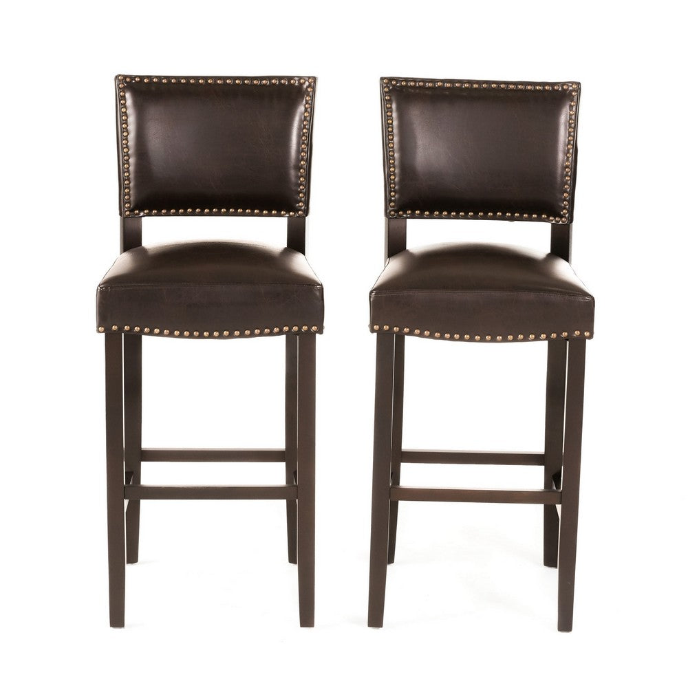 Alpha Barstool Chair Set of 2, Brown Velvet Rubberwood Frame