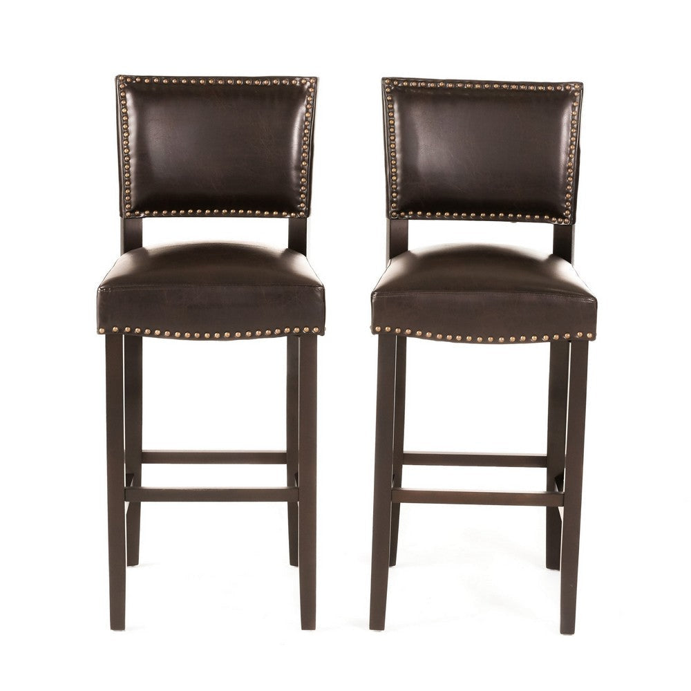 Alpha Barstool Chair Set of 2 Classic Brown Velvet Rubberwood Frame BM323593