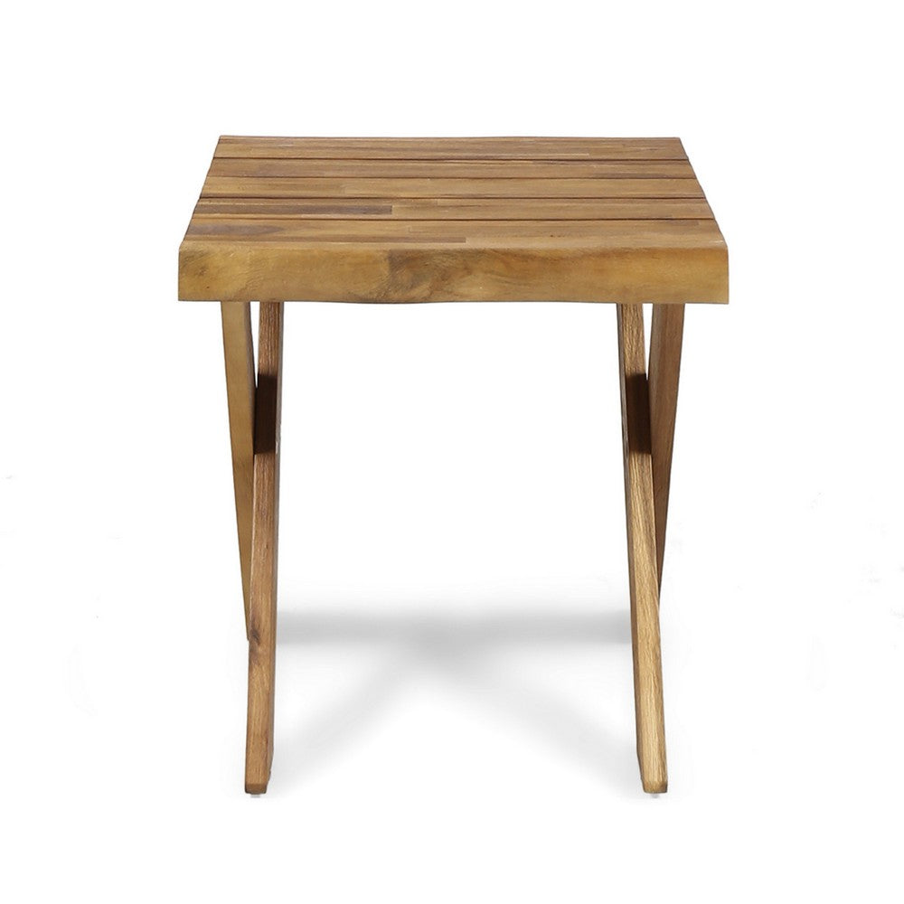 Harley Outdoor Side Table, X Legs, Square 18" Brown Wood