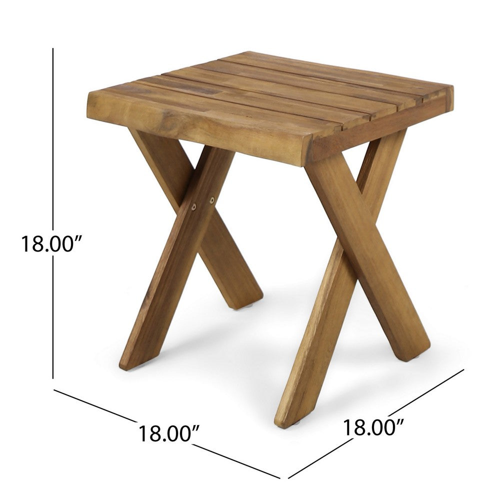 Harley Outdoor Side Table, X Legs, Square 18" Brown Wood