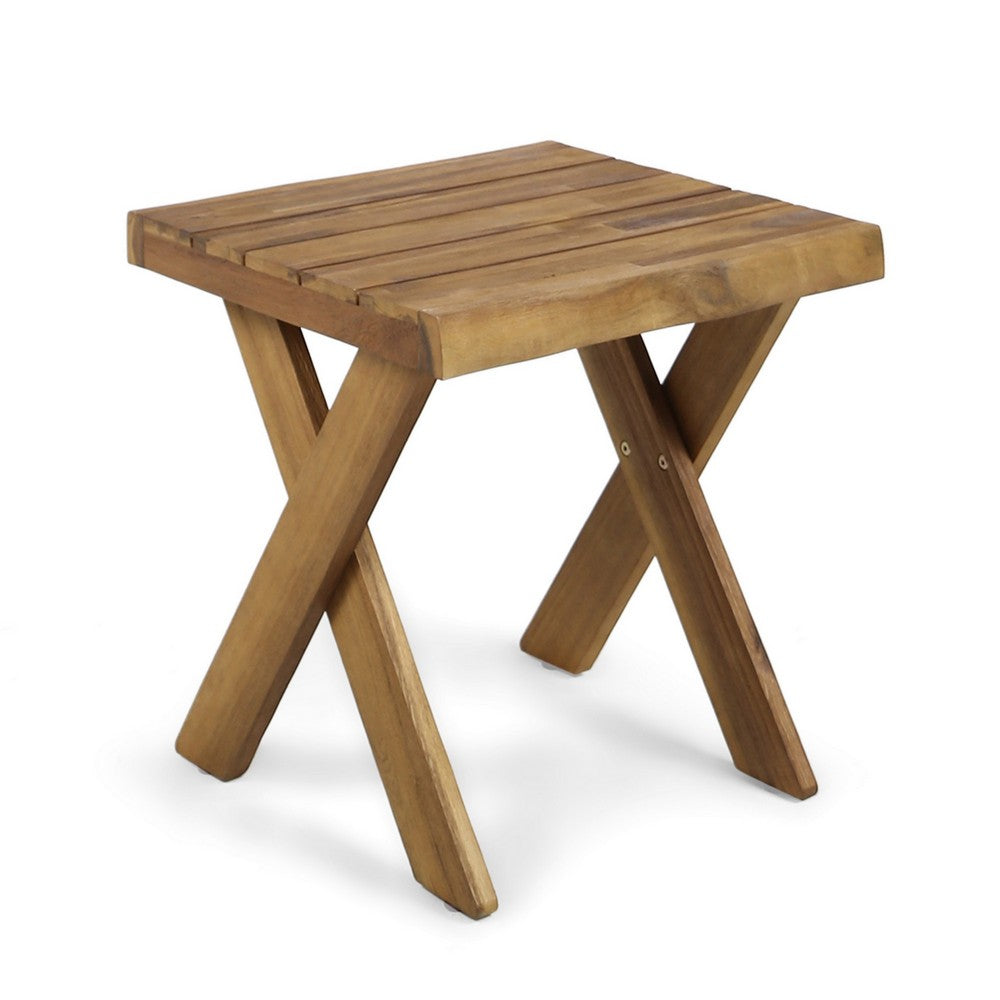 Harley Outdoor Side Table, X Legs, Square 18" Brown Wood