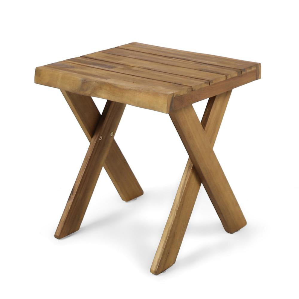 Harley Outdoor Side Table, X Legs, Square 18 Inch Brown Acacia Wood