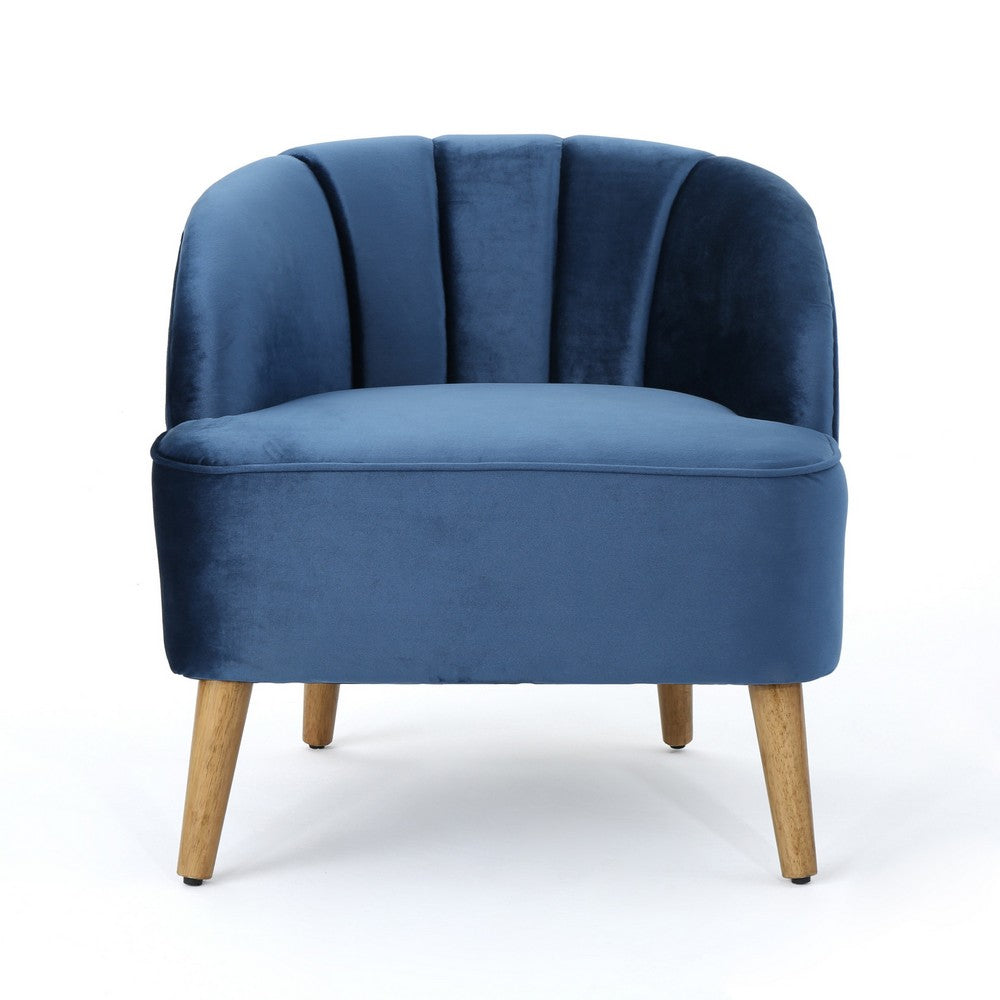 Shale Accent Chair, Navy Blue Velvet, Brown Wood Legs