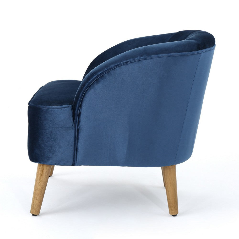Shale Accent Chair Navy Blue Velvet Curved Backrest Brown Wood Legs BM323598