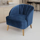 Shale Accent Chair, Navy Blue Velvet, Curved Backrest, Brown Wood Legs