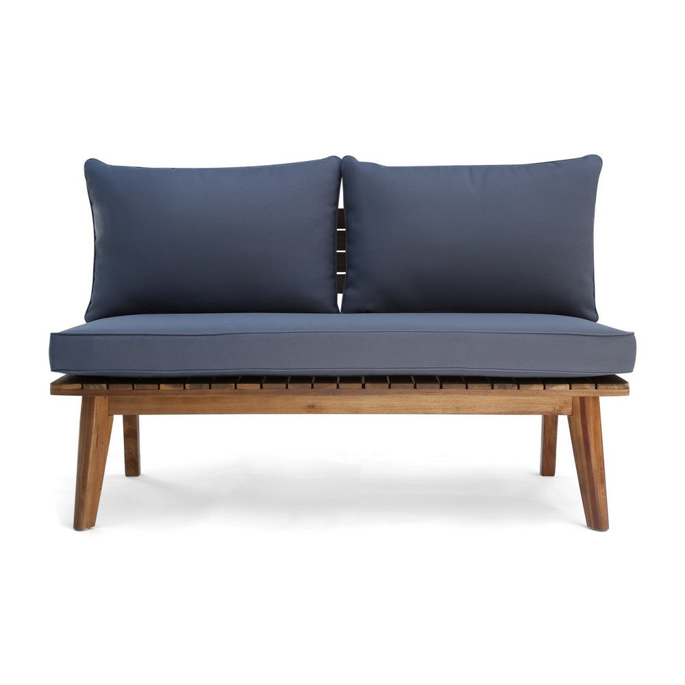 Almo Outdoor Loveseat Bench, Gray, 49" Brown Acacia Wood
