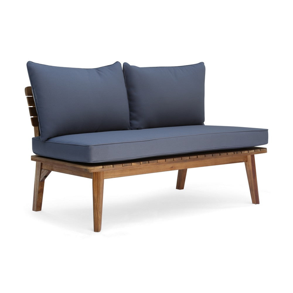 Almo Outdoor Loveseat Bench, Gray, 49" Brown Acacia Wood