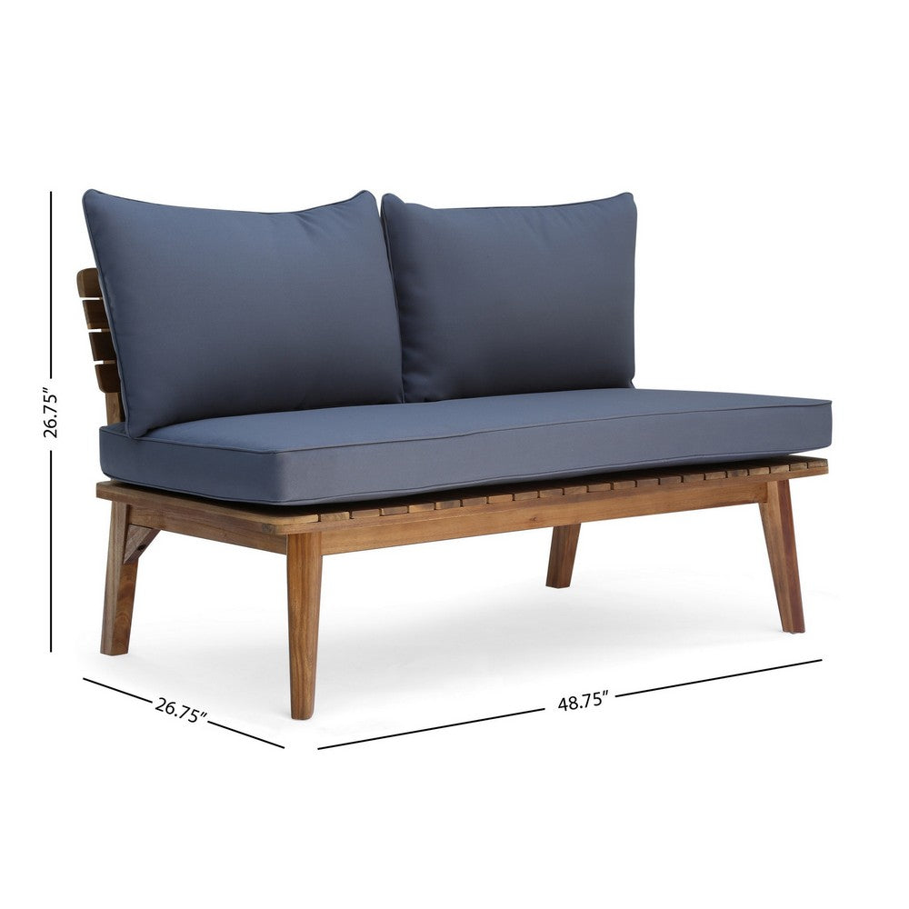 Almo Outdoor Loveseat Bench, Gray, 49" Brown Acacia Wood