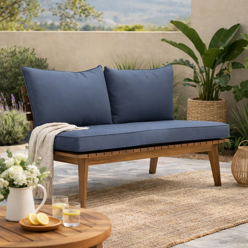 Almo Outdoor Loveseat Bench, Gray, 49" Brown Acacia Wood