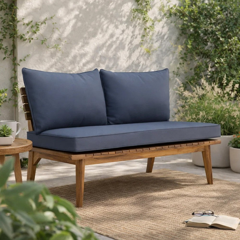 Almo Outdoor Loveseat Bench, Gray, 49" Brown Acacia Wood