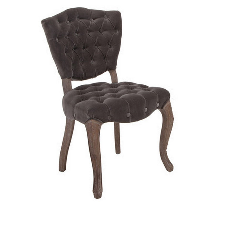 Jette Dining Chair Set of 2, Gray Tufted Velvet, Brown Wood