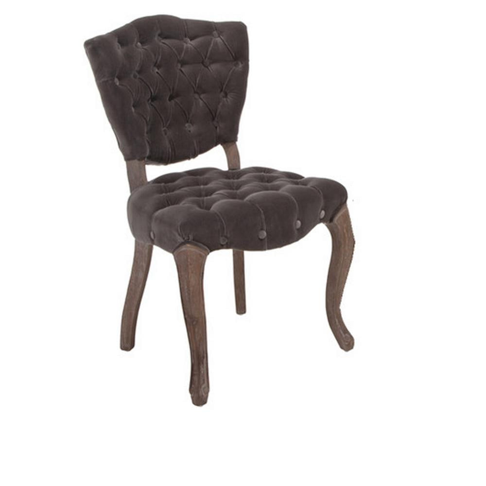 Jette Dining Chair Set of 2 Charcoal Gray Tufted Velvet Brown Wood BM323615