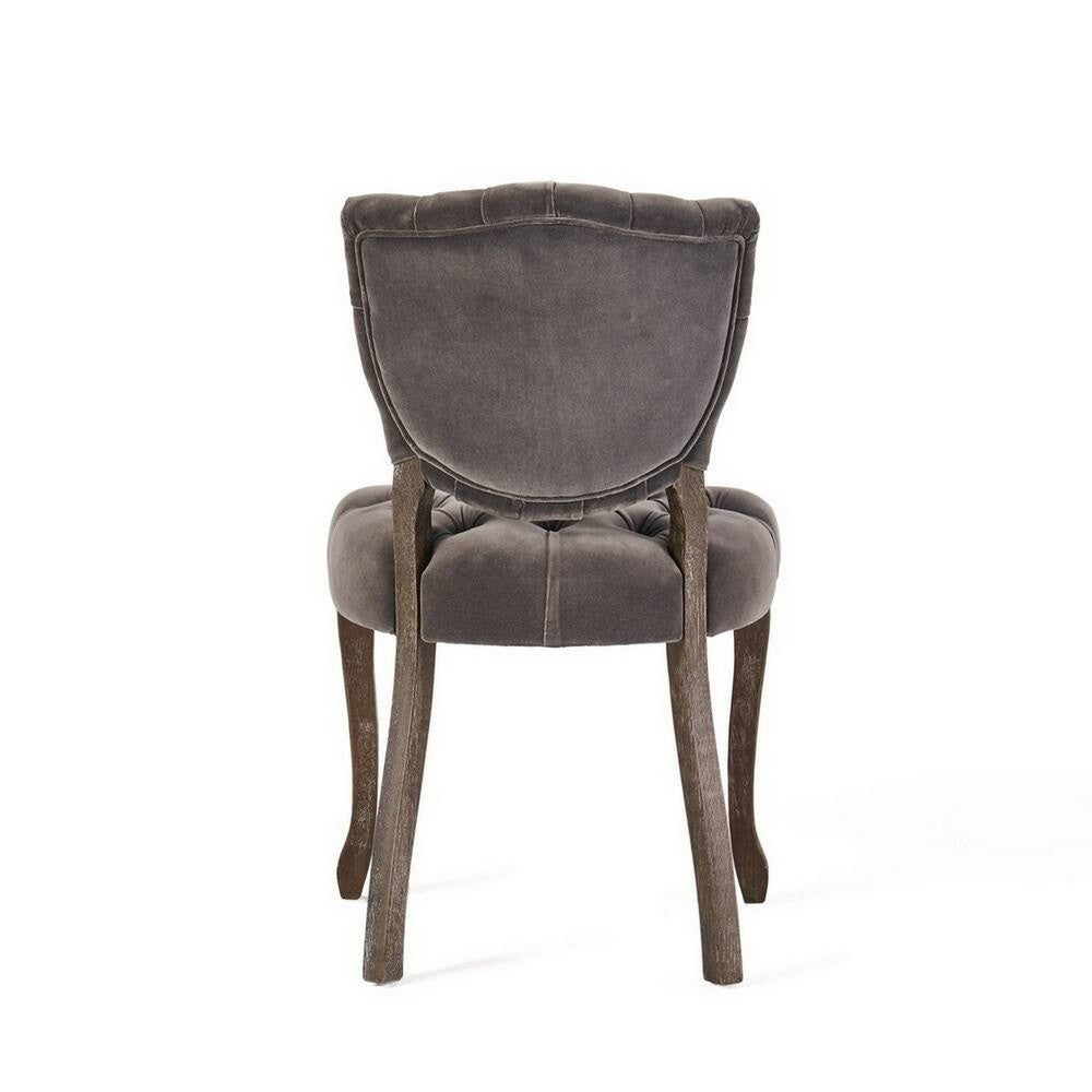 Jette Dining Chair Set of 2, Gray Tufted Velvet, Brown Wood