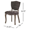 Jette Dining Chair Set of 2, Gray Tufted Velvet, Brown Wood