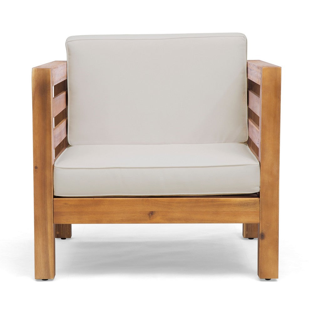 Carie Outdoor Accent Chair, Beige Cushions Brown Acacia Wood