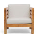 Carie Outdoor Accent Chair, Beige Cushions Brown Acacia Wood