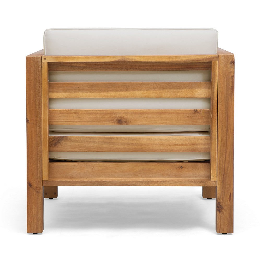 Carie Outdoor Accent Chair, Beige Cushions Brown Acacia Wood