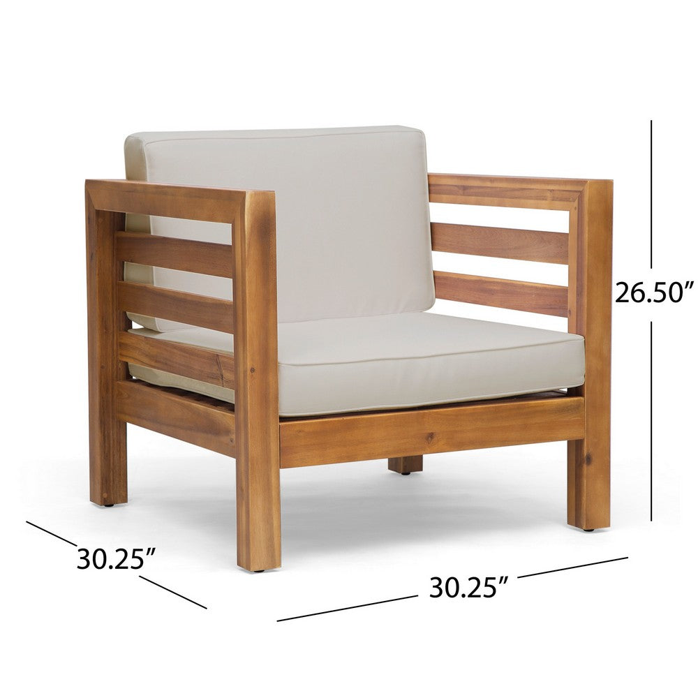 Carie Outdoor Accent Chair, Beige Cushions Brown Acacia Wood