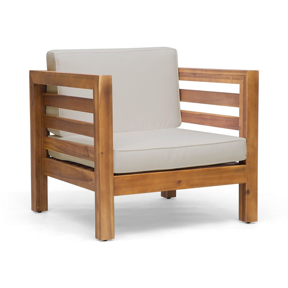 Carie Outdoor Accent Chair, Beige Cushions Brown Acacia Wood