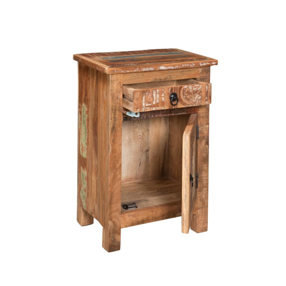 Cherry End Table Distressed Painted Drawer and Cabinet Brown Wood BM323629