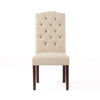 Kevy Dining Chair Set of 2 Brown Solid Wood Ivory Tufted Linen