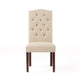 Kevy Dining Chair Set of 2 Brown Solid Wood Ivory Tufted Linen