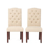 Kevy Dining Chair Set of 2, Brown Solid Wood, Ivory Linen