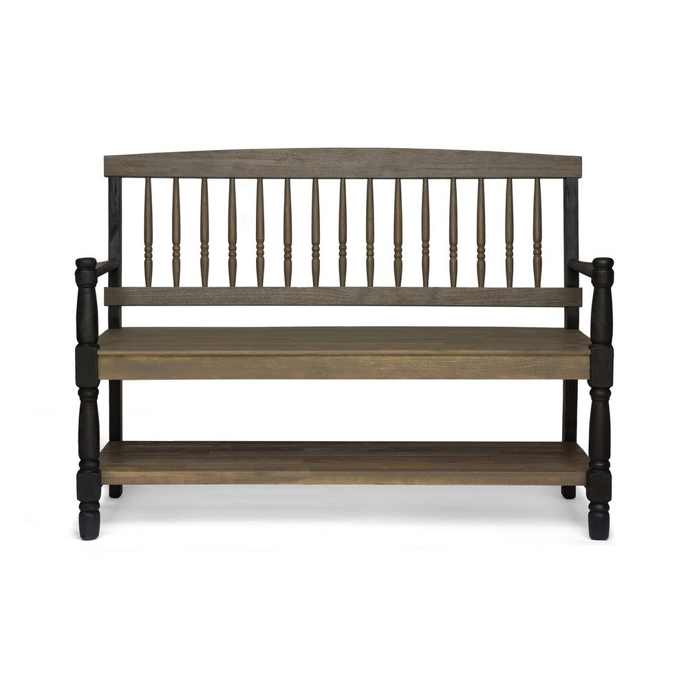 Ikra Outdoor Bench, Built-In Shelf, 51" Gray Black Wood