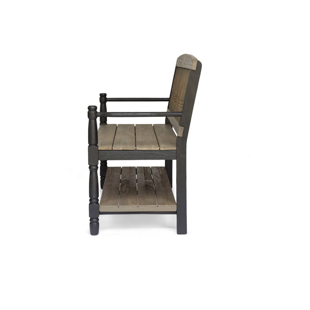 Ikra Outdoor Bench, Built-In Shelf, 51" Gray Black Wood