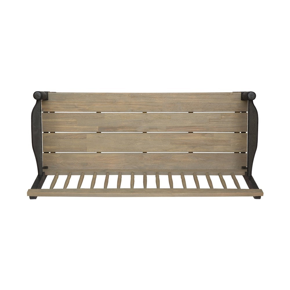 Ikra Outdoor Bench, Built-In Shelf, 51" Gray Black Wood