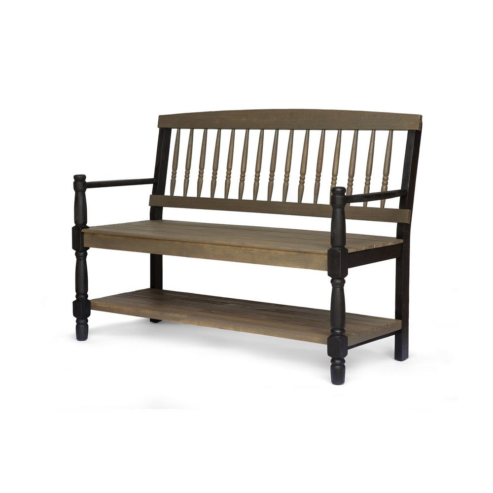 Ikra Outdoor Bench, Built-In Shelf, 51" Gray Black Wood