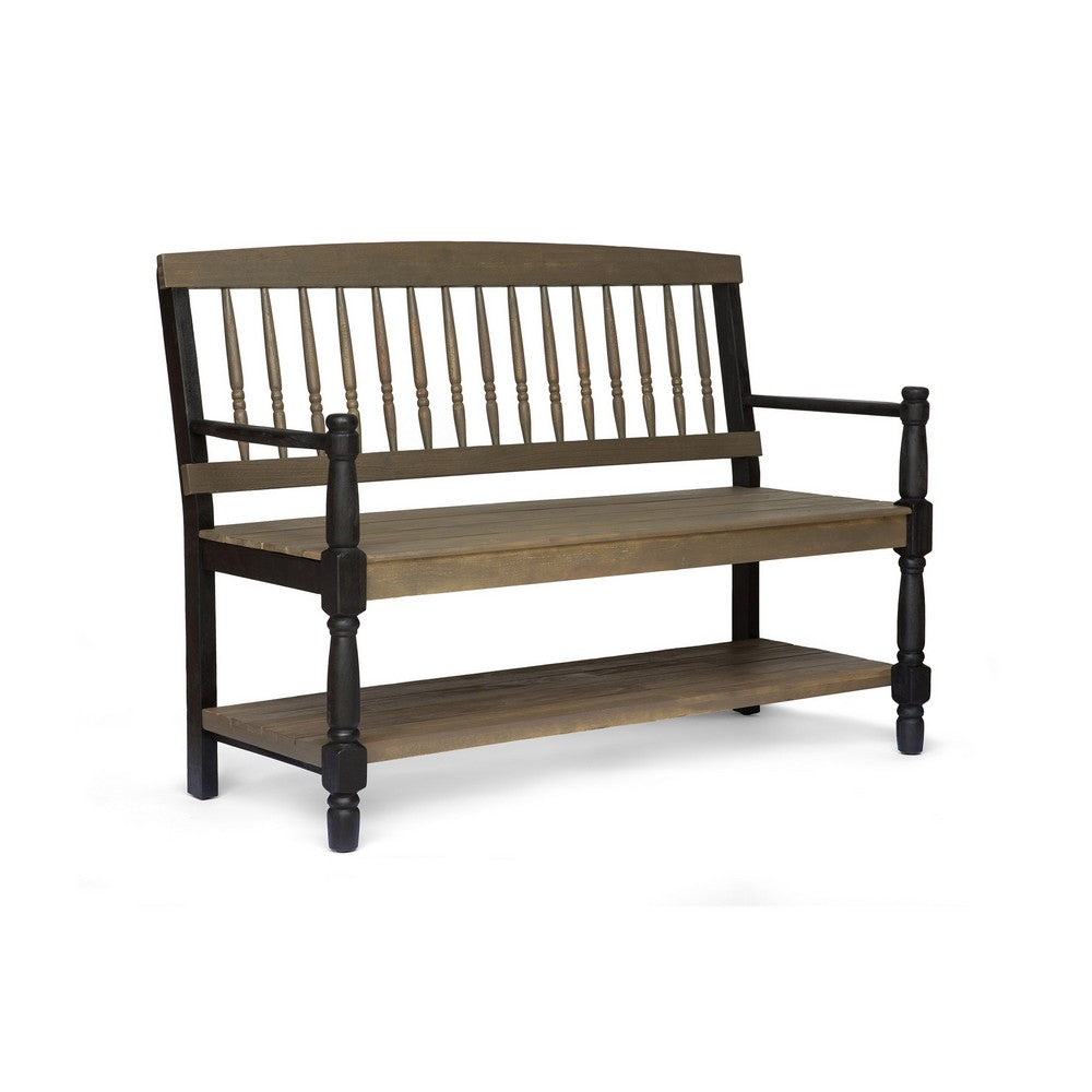 Ikra Outdoor Bench, Built-In Shelf, 51" Gray Black Wood