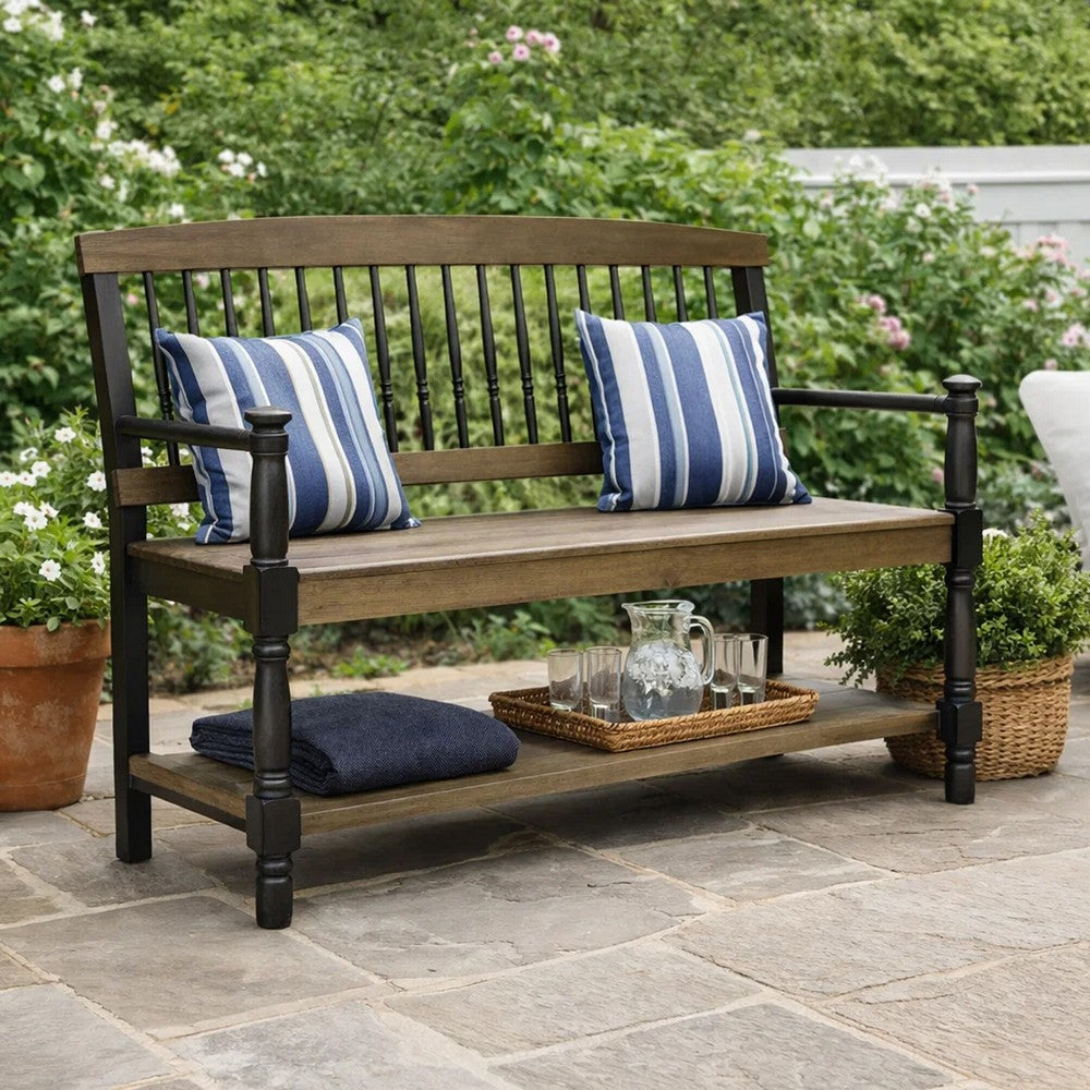 Ikra Outdoor Bench, Built-In Shelf, 51" Gray Black Wood