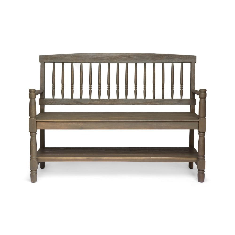 Ikra Outdoor Bench Built-In Shelf 51 Inch Carved Gray Acacia Wood