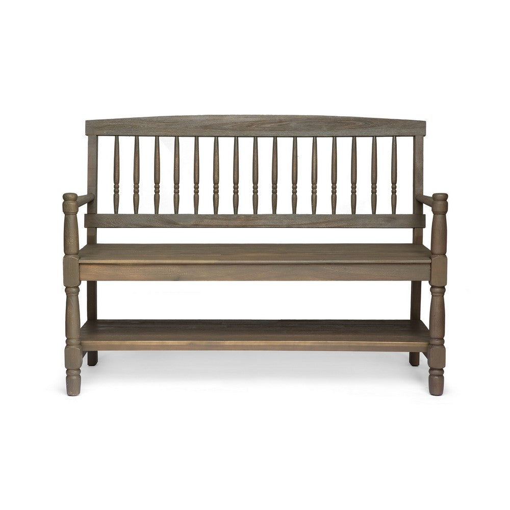 Ikra Outdoor Bench, Built-In Shelf, 51", Gray Acacia Wood