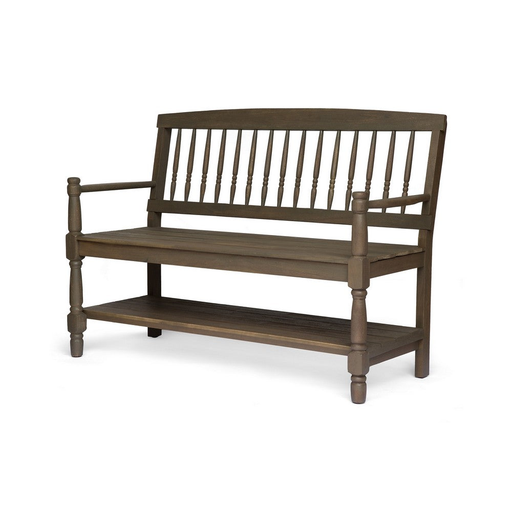 Ikra Outdoor Bench, Built-In Shelf, 51", Gray Acacia Wood
