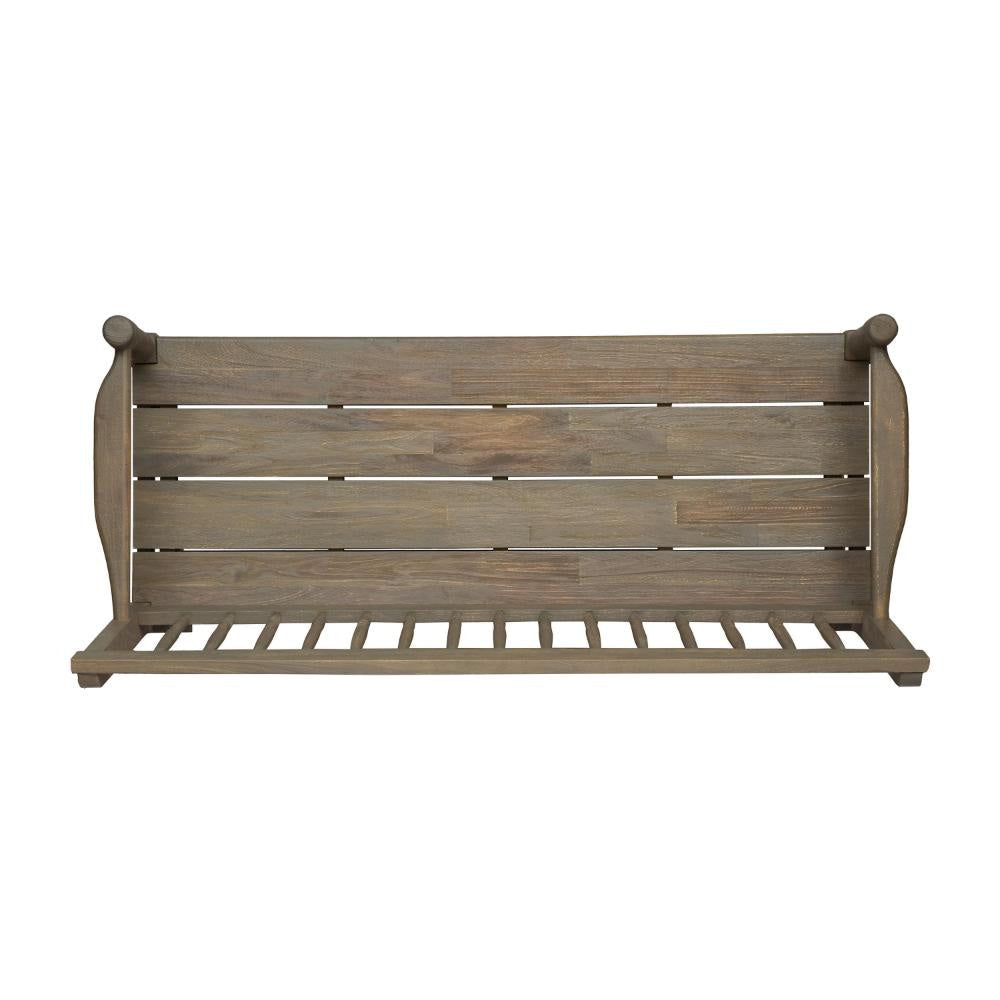 Ikra Outdoor Bench Built-In Shelf 51 Inch Carved Gray Acacia Wood