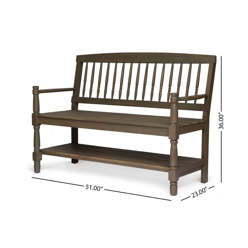 Ikra Outdoor Bench, Built-In Shelf, 51", Gray Acacia Wood