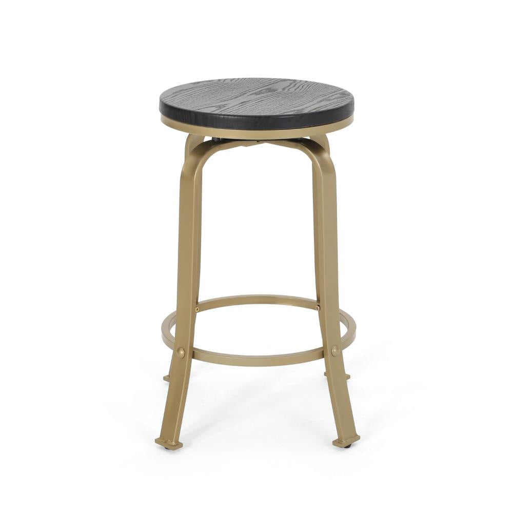 Andie Swivel Counter Stool Black Faux Wood Compact Gold Iron Frame