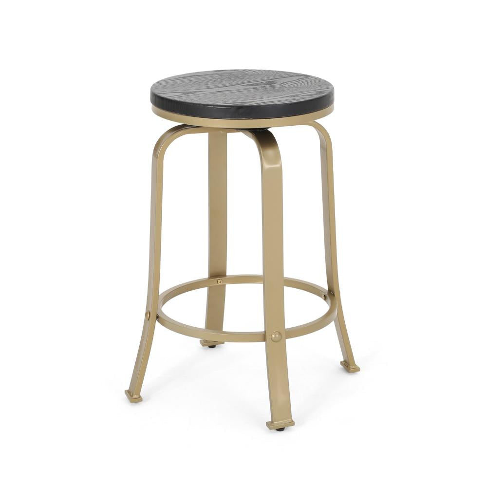 Andie Swivel Counter Stool Black Faux Wood Compact Gold Iron Frame