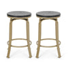 Andie Swivel Counter Stool, Black Faux Wood, Compact Gold Iron Frame