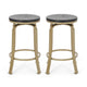 Andie Swivel Counter Stool, Black Faux Wood, Compact Gold Iron Frame