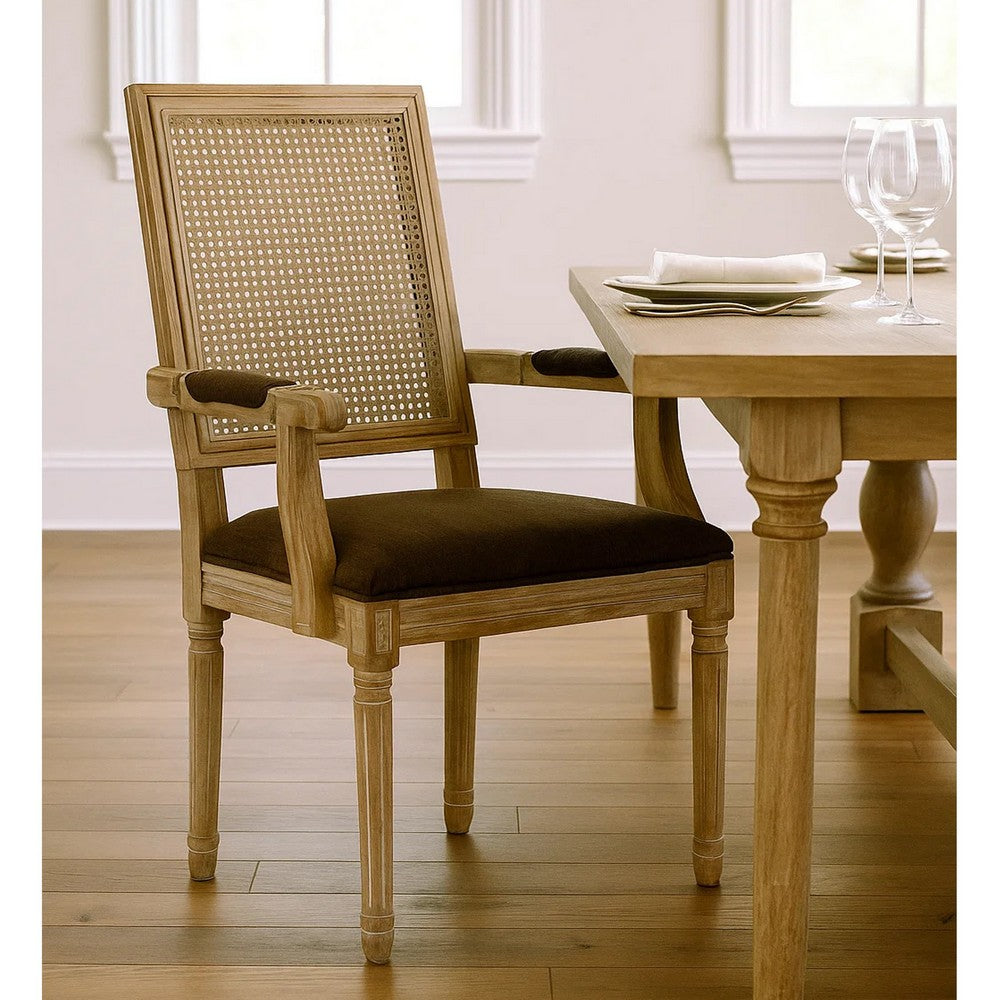 Amme Dining Chair Set of 2, Rubberwood, Brown Polyester