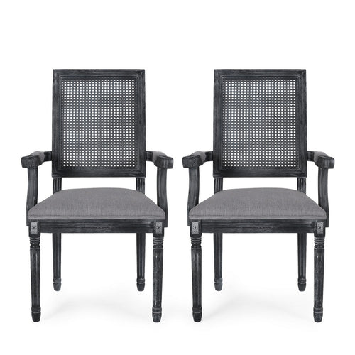 Amme Dining Chair Set of 2, Cane Back, Rubberwood, Gray