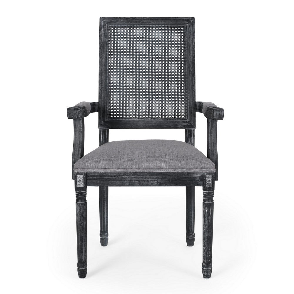 Amme Dining Chair Set of 2, Cane Back, Rubberwood, Gray