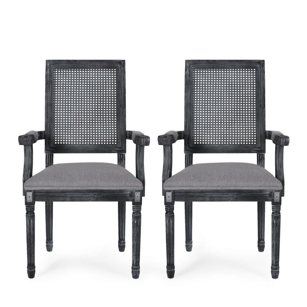 Amme Dining Chair Set of 2, Cane Back, Rubberwood, Gray